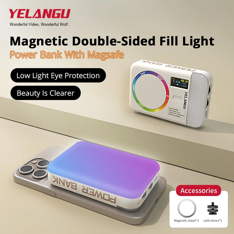 Magnetic Wireless Charging RGB Fill Light Double-Sided for Mobile Phone Shooting And Selfies - Portable Lighting Accessory