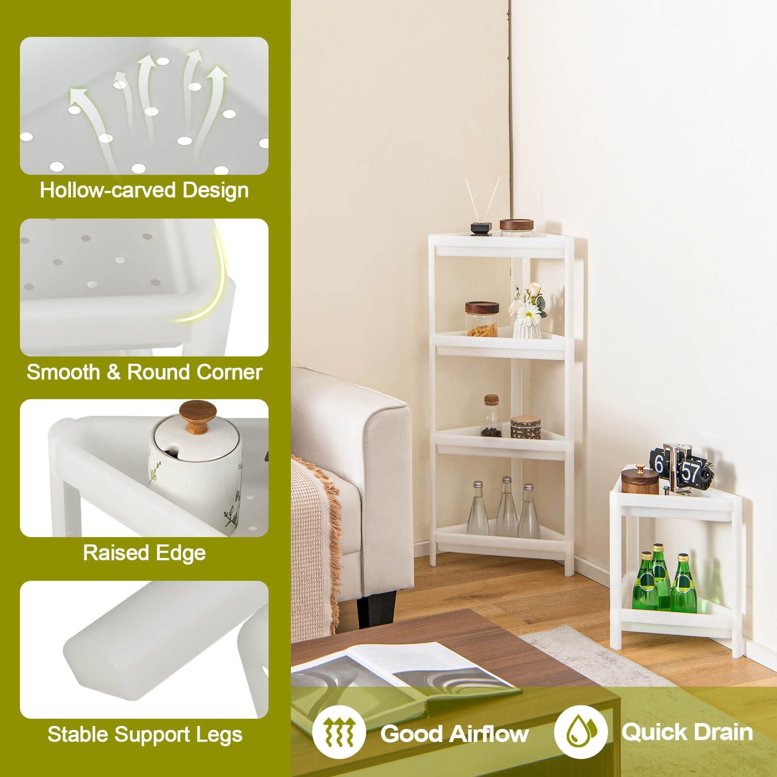2 Pack 3-Tier Floor Corner Storage Racks with Drainage Holes