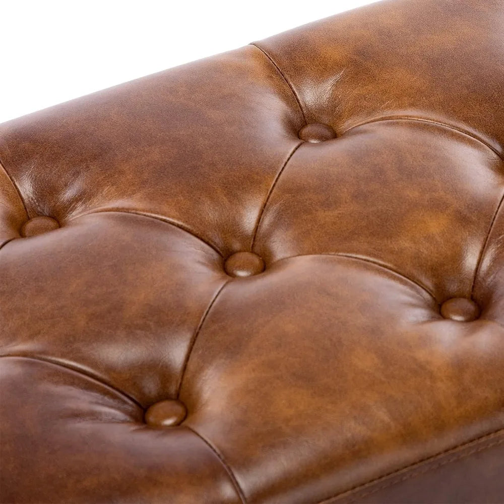 Button-Tufted Ottoman Bench, Upholstered Bedroom Benches Leather Footrest Stool Accent Bench for Entryway Dining Room