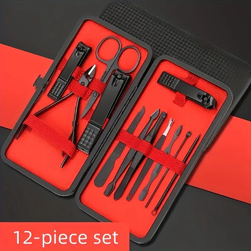 7/10/12/18/20/24PCS Set Professional Manicure Set Kits Stainless Steel Fingernail Toenail Clippers Set with Leather Portable