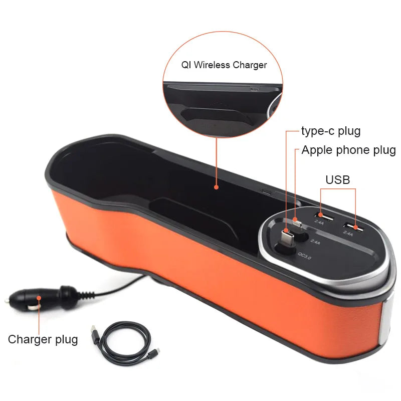 Vtear Car Organizer With Charger Cable USB Wireless Charging Universal Storage Box Auto Phone Holder Interior Accessories Parts