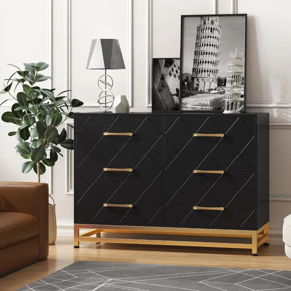 Jojoka 6 Drawer Dresser, Black Wood Dresser for Closet, TV Stand, Morden Chest of Drawers for Bedroom, Living Room, Hallway, Nur