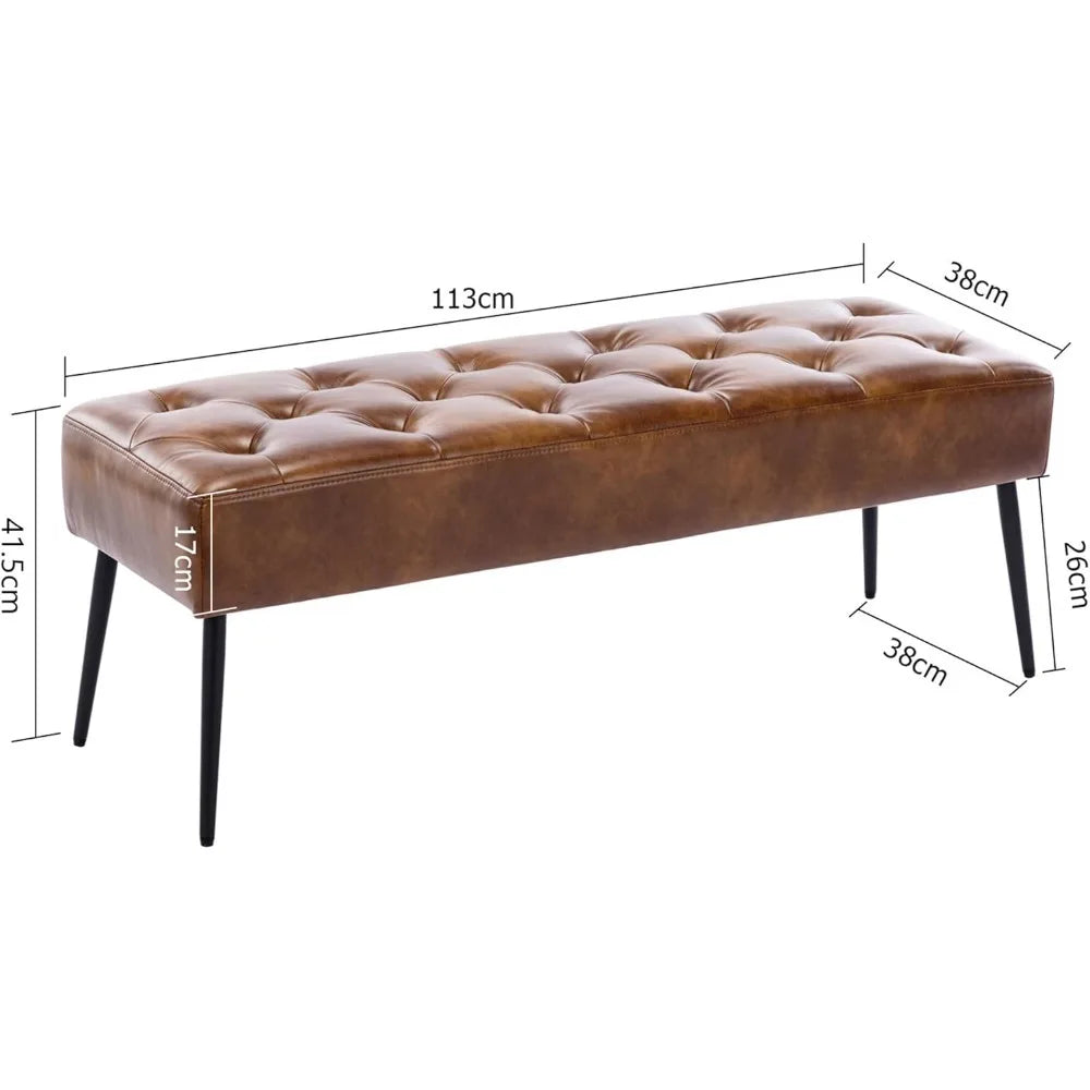 Button-Tufted Ottoman Bench, Upholstered Bedroom Benches Leather Footrest Stool Accent Bench for Entryway Dining Room