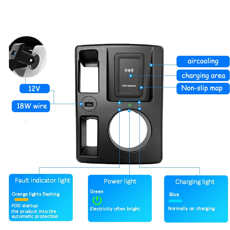 Wireless charger 15W For Audi Q3 Q3sportback 2019-2023 LHD Mobile phone fast USB charging holder plate accessories ipone8-15