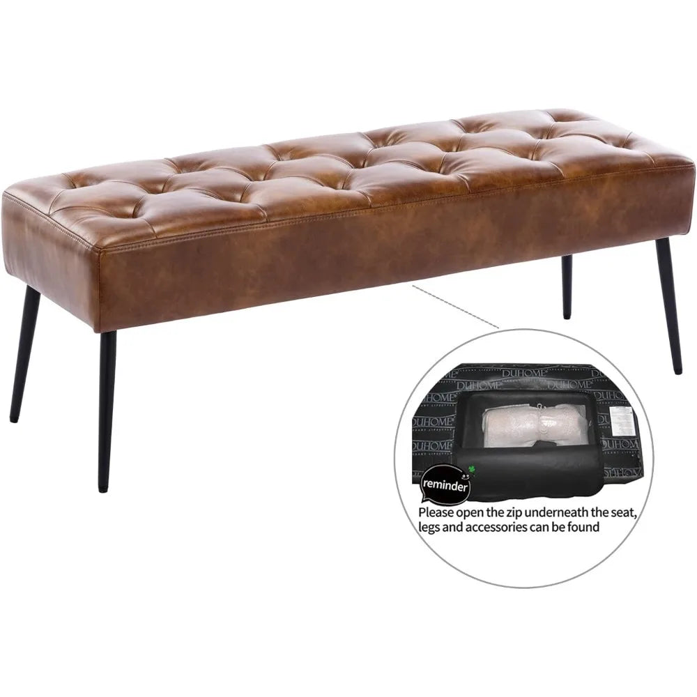 Button-Tufted Ottoman Bench, Upholstered Bedroom Benches Leather Footrest Stool Accent Bench for Entryway Dining Room