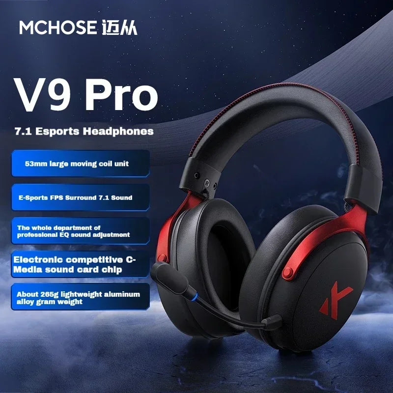MCHOSE V9 Pro Head-mounted Music Wireless Gaming Headphones Noise Reduction Mic 3-mode Customized Music Earphones Pc Accessories