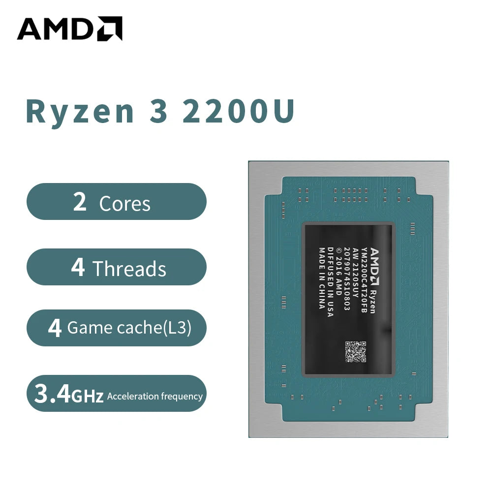 AMD R3 2200U Ryzen 3 2200U Processor 3.4GHz 2-Core 4-Thread 4MB Game Cache 14NM TDP 12-25W Socket FP5 Gaming CPU YM2200C4T2OFB