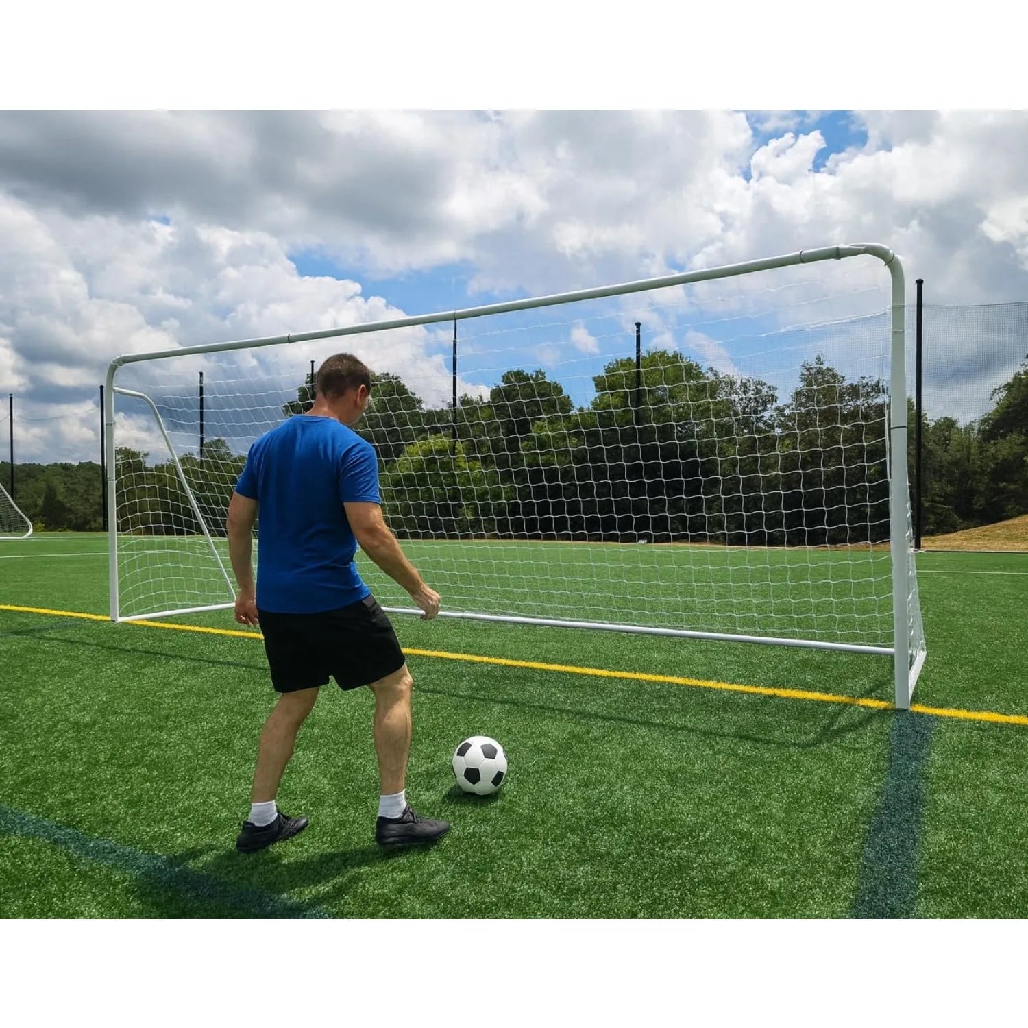 Official Size 24 X 8 X 5 Ft. Steel Soccer Goal. Heavy Duty Frame w/Net. Tournament, Regulation Size. Professional Portable Pract