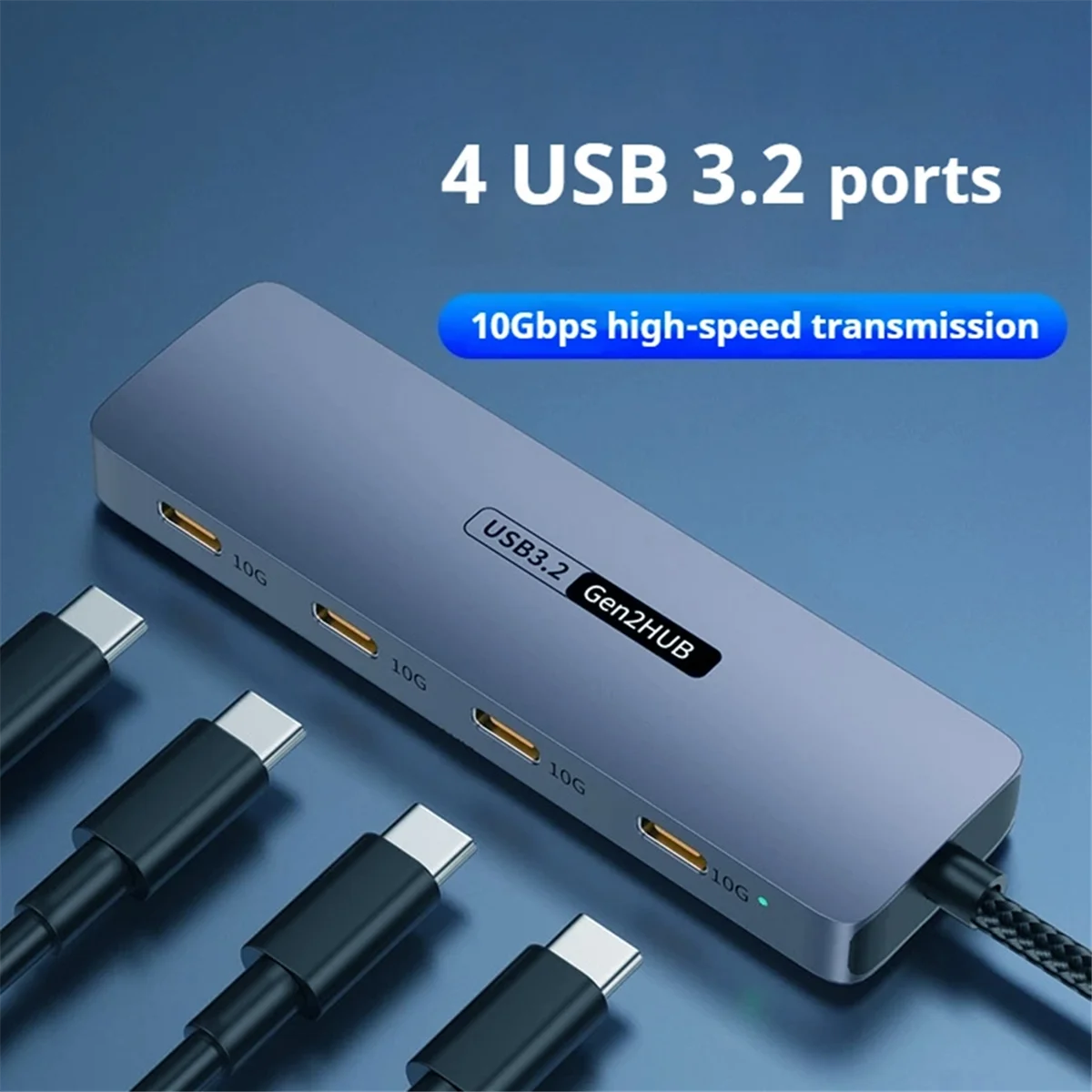 Active 4 Ports USB C HUB 10Gbps High Speed USB C Splitter for Laptops PC Accessories Tablet Phone Hard Drive USB Type-C 3.2 HUB