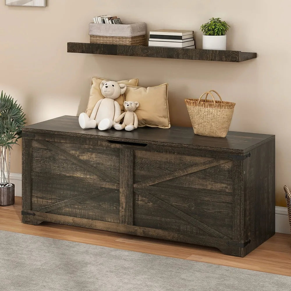 47.2" Storage Bench Storage Box Chest Retro Farmhouse Wooden Storage 59.3 Gallon