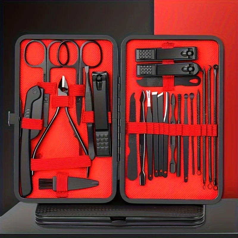 7/10/12/18/20/24PCS Set Professional Manicure Set Kits Stainless Steel Fingernail Toenail Clippers Set with Leather Portable