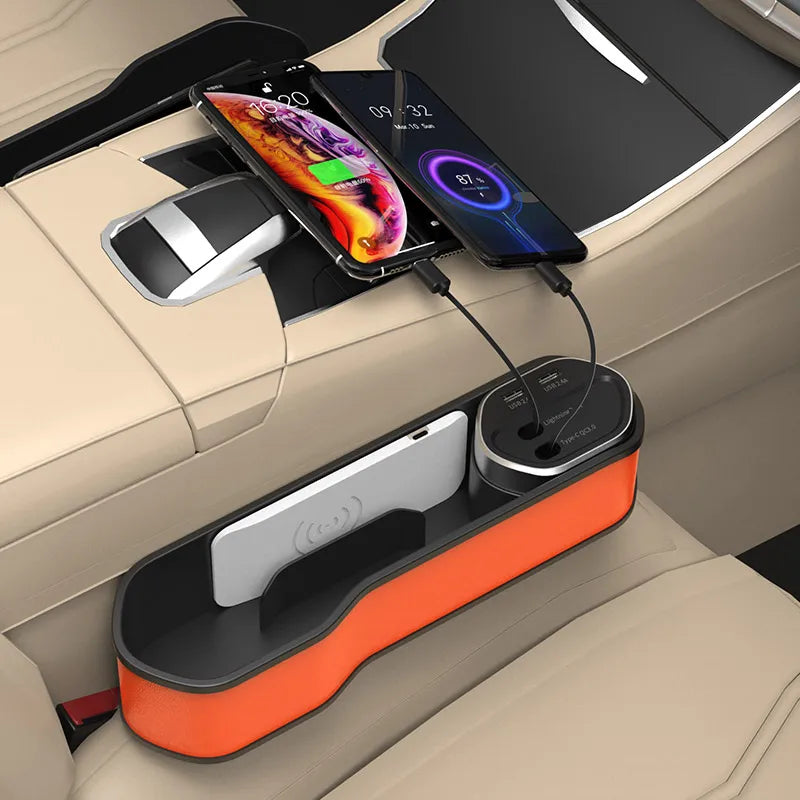 Vtear Car Organizer With Charger Cable USB Wireless Charging Universal Storage Box Auto Phone Holder Interior Accessories Parts