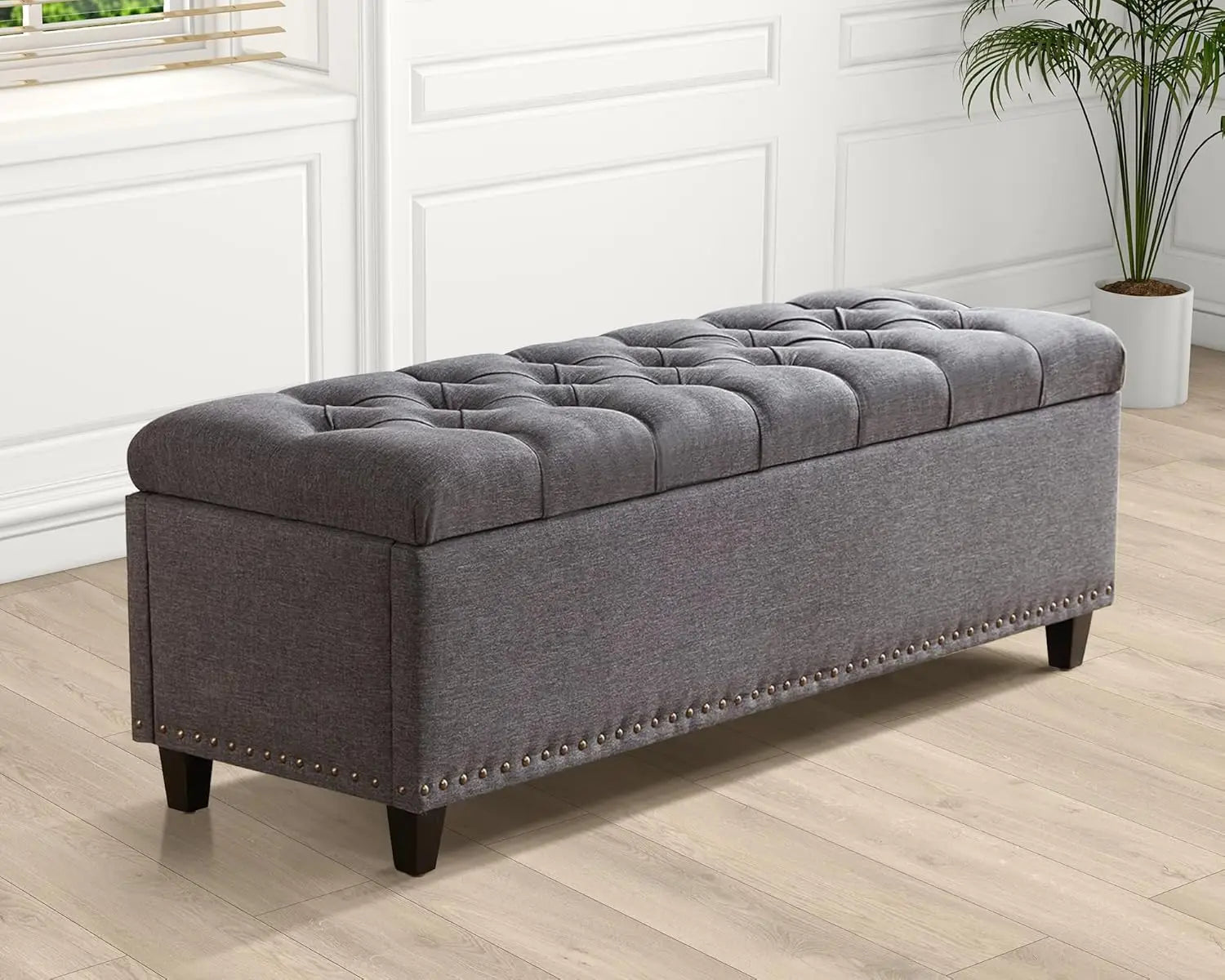 51" Ottoman Storage Benches, 30 Gallons End of Bed Storage Bench, Large Rectangular Ottoman, Button-Tufted Ottoman with Storage