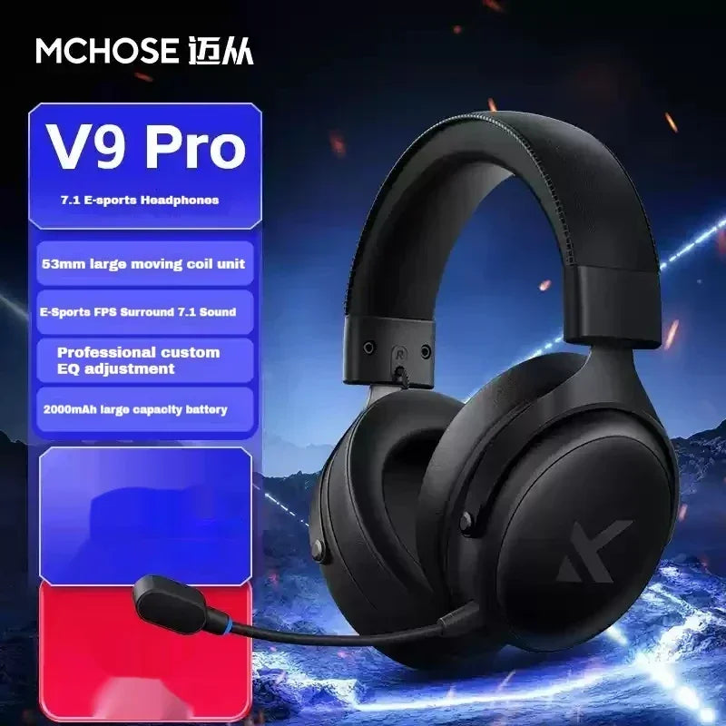 MCHOSE V9 Pro Gaming Headphones Head-mounted Music Noise Reduction Wireless Tri-mode Customized Earphones PC E-Sport Accessories