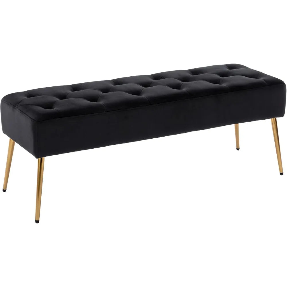 Button-Tufted Ottoman Bench, Upholstered Bedroom Benches Leather Footrest Stool Accent Bench for Entryway Dining Room