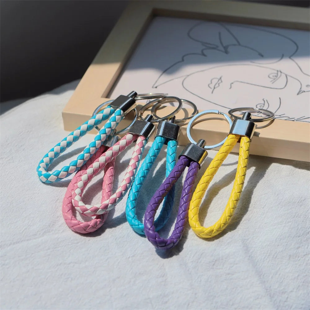 5Pcs/Pack Braided Leather Keychain Colorful Portable Keyring Organizer Leather Lanyard For Car Key Mobile Phone Strap Accessory