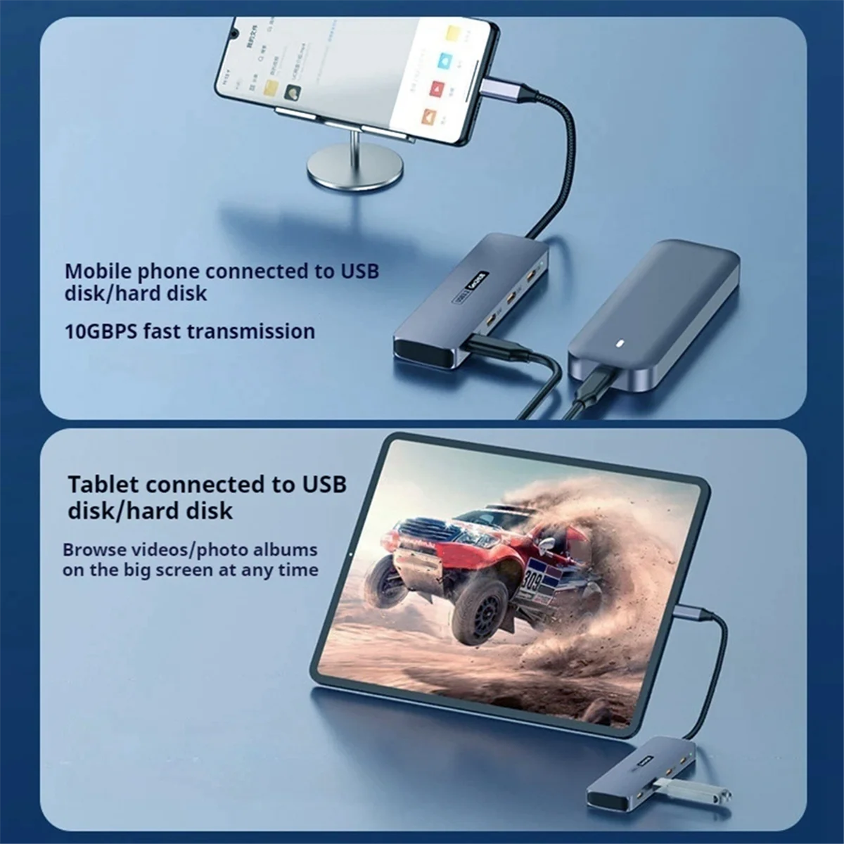 Active 4 Ports USB C HUB 10Gbps High Speed USB C Splitter for Laptops PC Accessories Tablet Phone Hard Drive USB Type-C 3.2 HUB