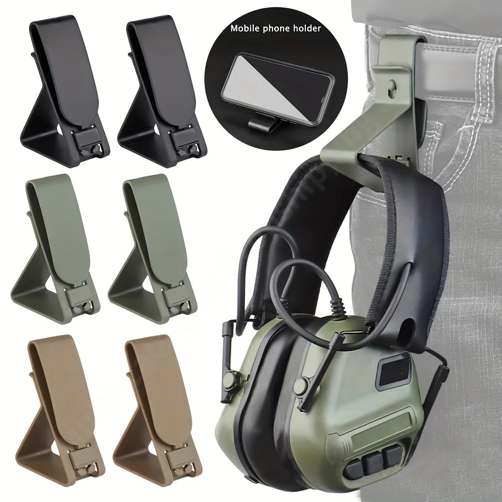 2PCS Tactical Portable Headphone Hook Cell Phone Holder Molle Quick Release Clip Holder Protector for IPSC Belt Accessories