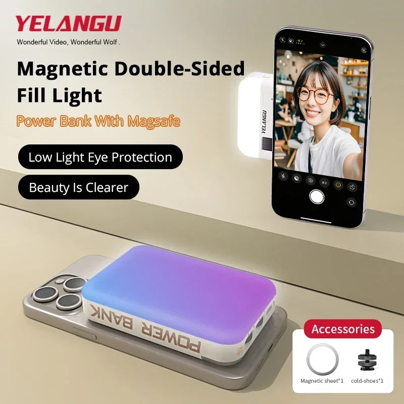 Magnetic Wireless Charging RGB Fill Light Double-Sided for Mobile Phone Shooting And Selfies - Portable Lighting Accessory