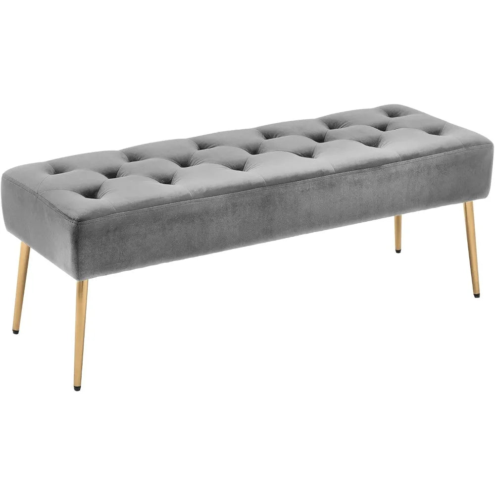 Button-Tufted Ottoman Bench, Upholstered Bedroom Benches Leather Footrest Stool Accent Bench for Entryway Dining Room
