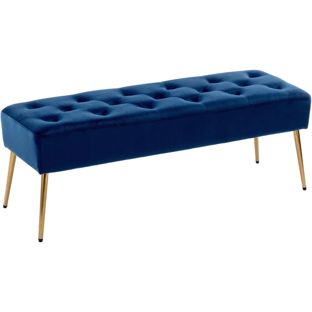 Button-Tufted Ottoman Bench, Upholstered Bedroom Benches Leather Footrest Stool Accent Bench for Entryway Dining Room