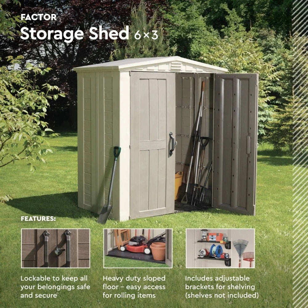 Factor 6x3 Outdoor Storage Shed Kit-Perfect to Store Patio Furniture, Garden Tools Accessories, Beach Chairs and Push Lawn