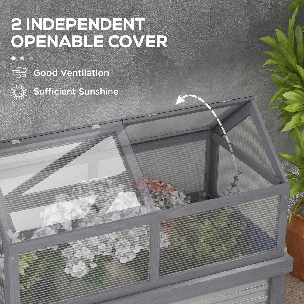Raised Garden Bed with Polycarbonate Greenhouse, Wooden Cold Frame for Flower Plant Protection, 48 x 2 Feet