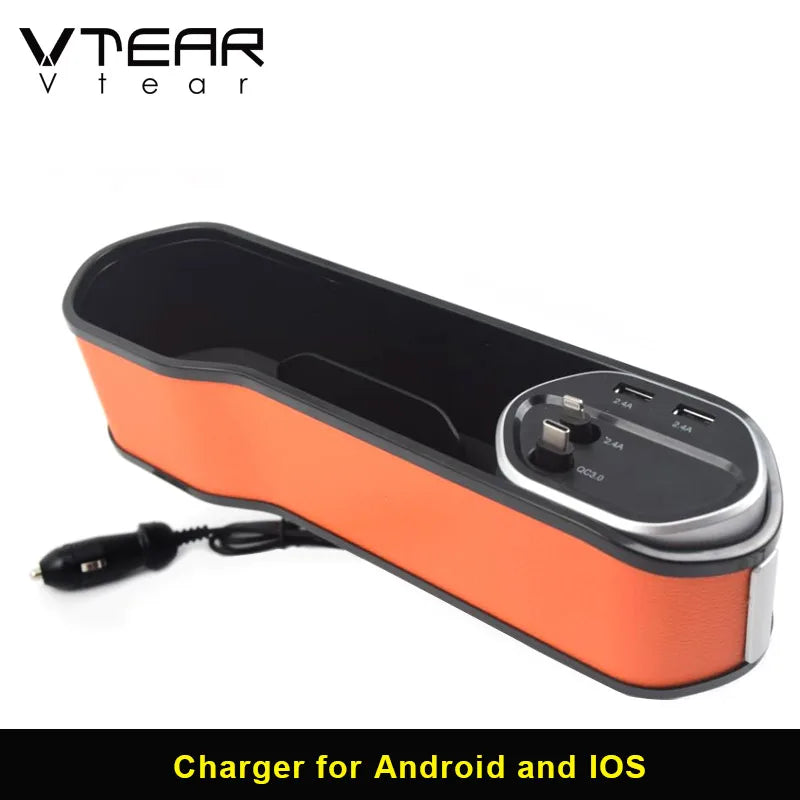 Vtear Car Organizer With Charger Cable USB Wireless Charging Universal Storage Box Auto Phone Holder Interior Accessories Parts
