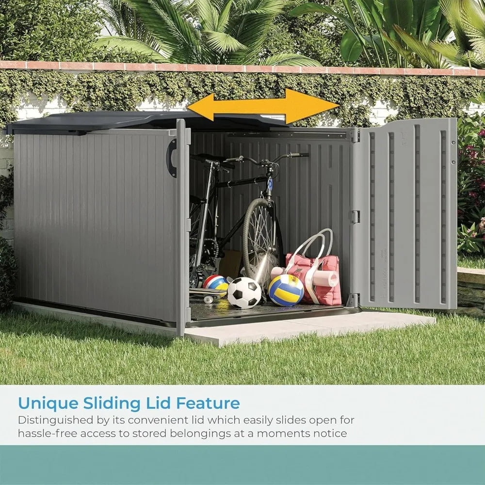 Glidetop Horizontal Outdoor Storage Shed with Pad-Lockable Sliding Lid and Doors, All-Weather Shed for Yard Storage, 57.5" W x