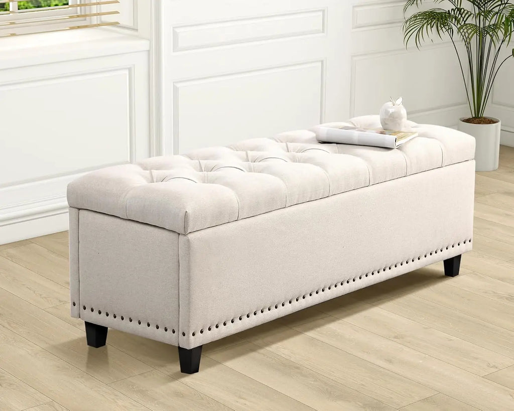 51" Ottoman Storage Benches, 30 Gallons End of Bed Storage Bench, Large Rectangular Ottoman, Button-Tufted Ottoman with Storage
