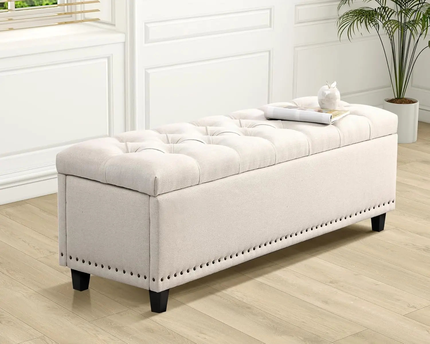 51" Ottoman Storage Benches, 30 Gallons End of Bed Storage Bench, Large Rectangular Ottoman, Button-Tufted Ottoman with Storage