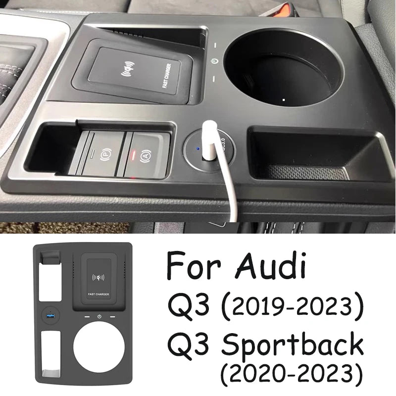 Wireless charger 15W For Audi Q3 Q3sportback 2019-2023 LHD Mobile phone fast USB charging holder plate accessories ipone8-15