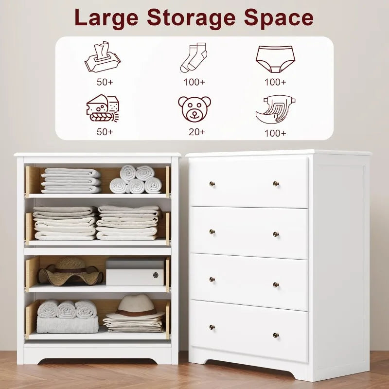 HOUSUIT White Dresser, 4 Drawer Dressers Chest of Drawers, Modern Tall Dresser, Wood Drawer Chest Storage Cabinet,Ivory White