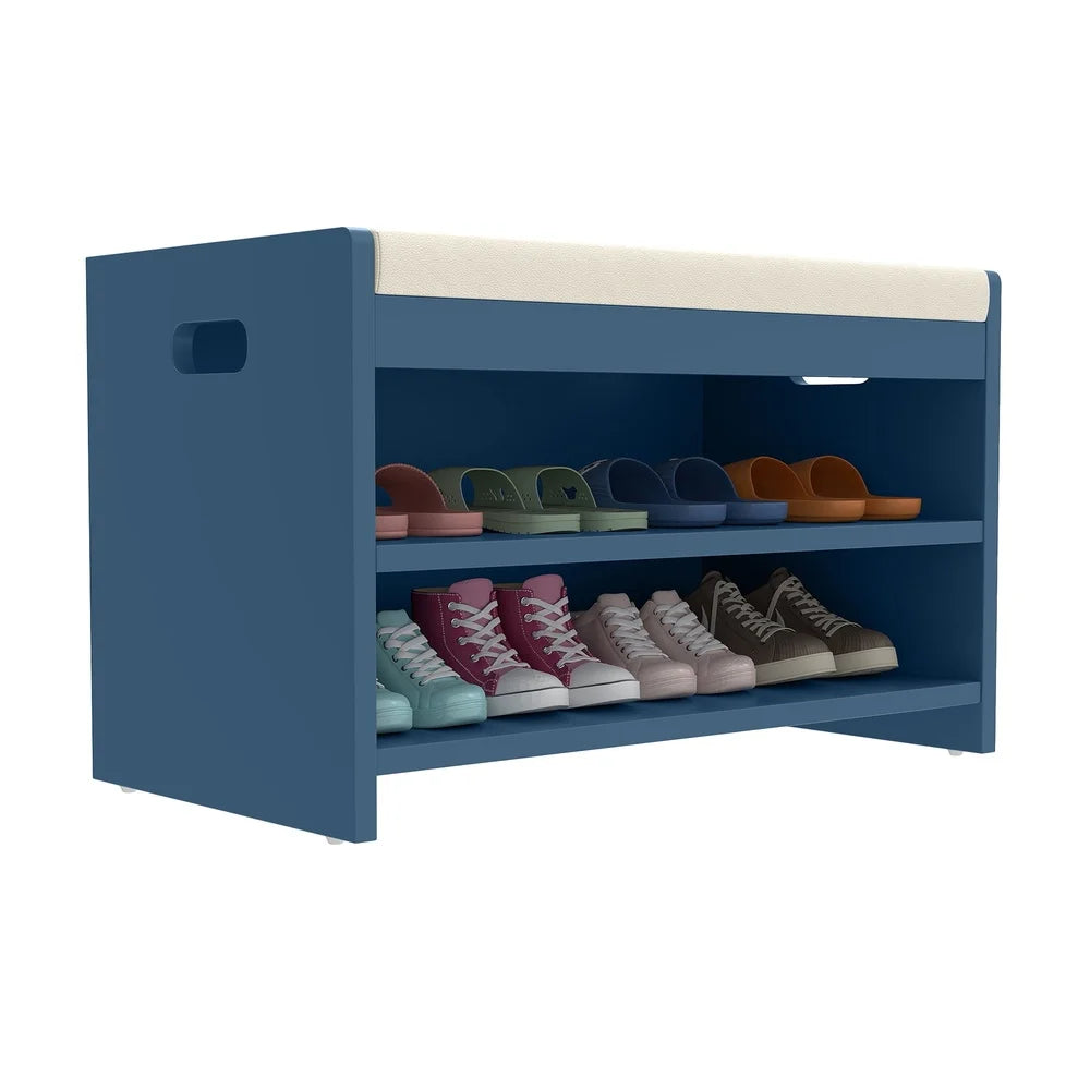 2-Tier Shoe Bench Organizer Entryway Storage Unit Comfortable Cushion Easy Assembly Indoor Use Hallway Mudroom