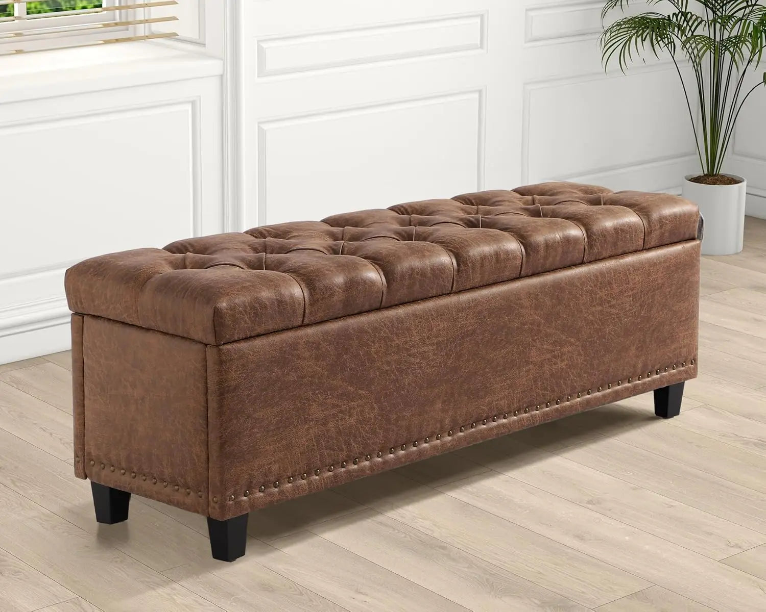 51" Ottoman Storage Benches, 30 Gallons End of Bed Storage Bench, Large Rectangular Ottoman, Button-Tufted Ottoman with Storage