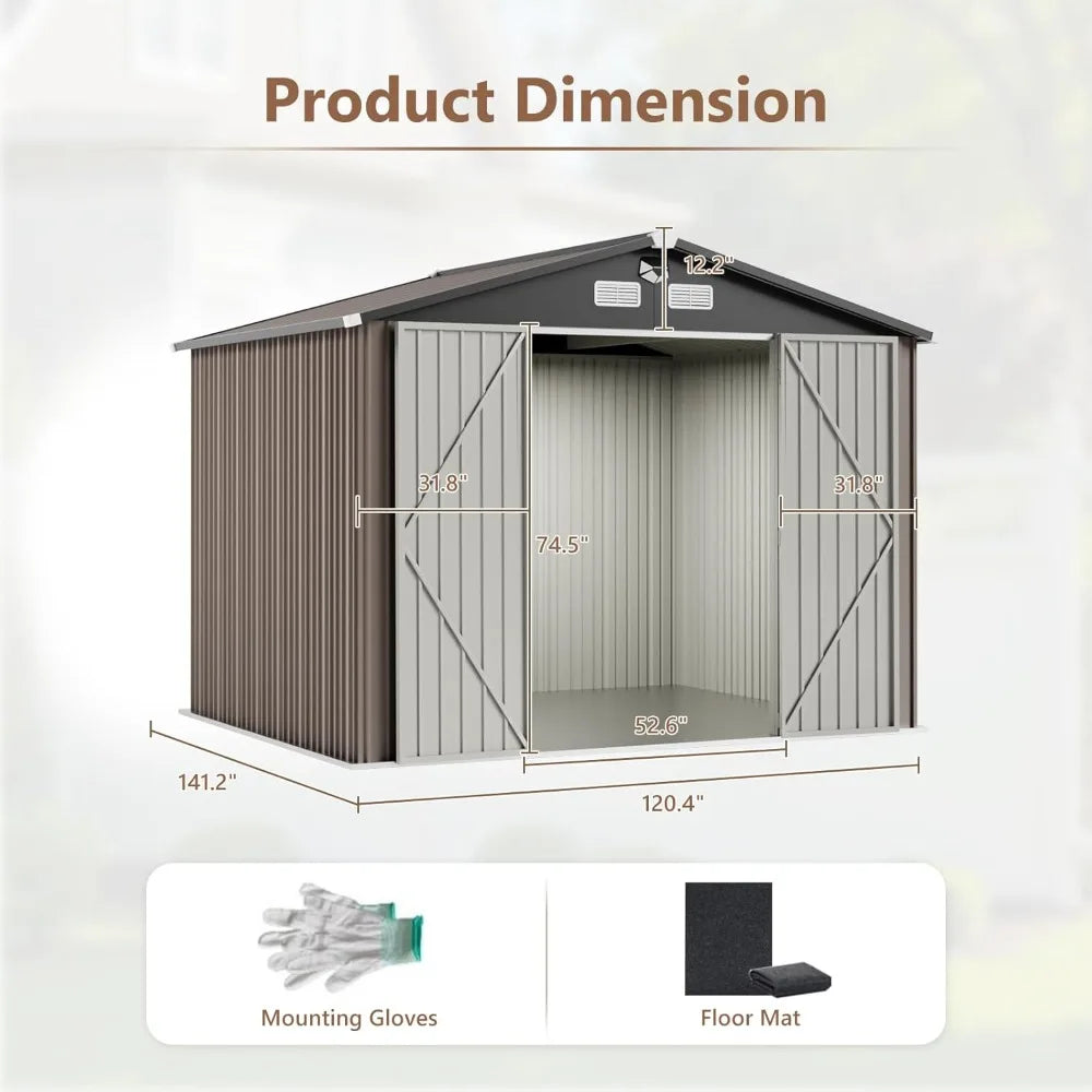 10x12 FT Outdoor Storage Shed,Metal Tool Sheds,Waterproof Outside Storage Shed with Lockable Doors & Air Vent,Storage Building f