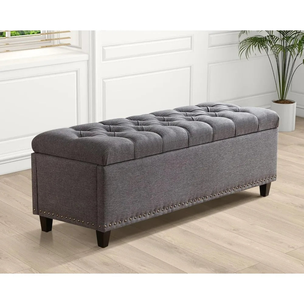 51" Ottoman Storage Benches, 30 Gallons End of Bed Storage Bench, Large Rectangular Ottoman, Button-Tufted Ottoman with Storage
