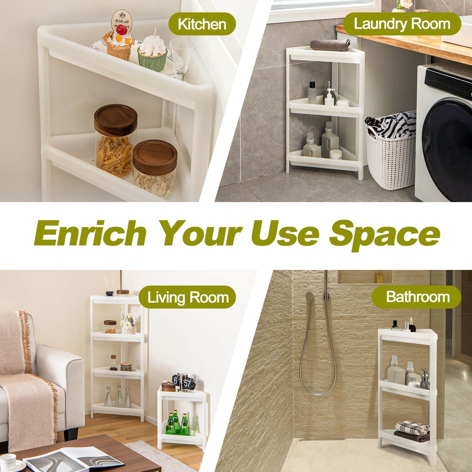 2 Pack 3-Tier Floor Corner Storage Racks with Drainage Holes