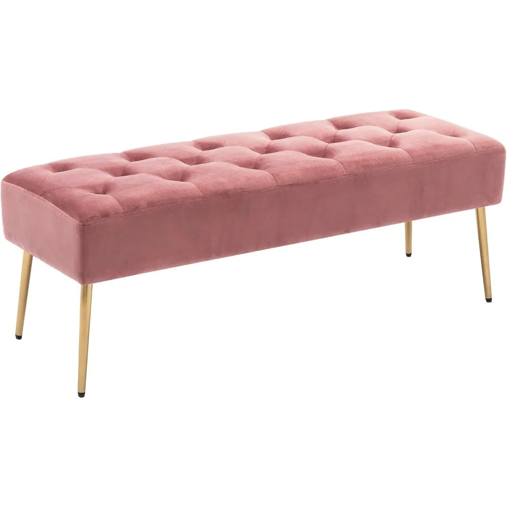 Button-Tufted Ottoman Bench, Upholstered Bedroom Benches Leather Footrest Stool Accent Bench for Entryway Dining Room
