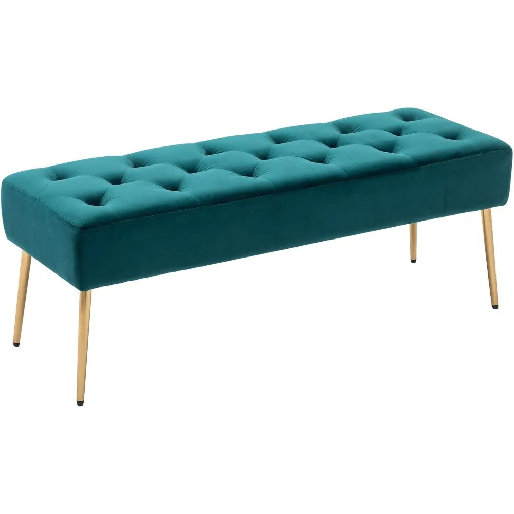 Button-Tufted Ottoman Bench, Upholstered Bedroom Benches Leather Footrest Stool Accent Bench for Entryway Dining Room