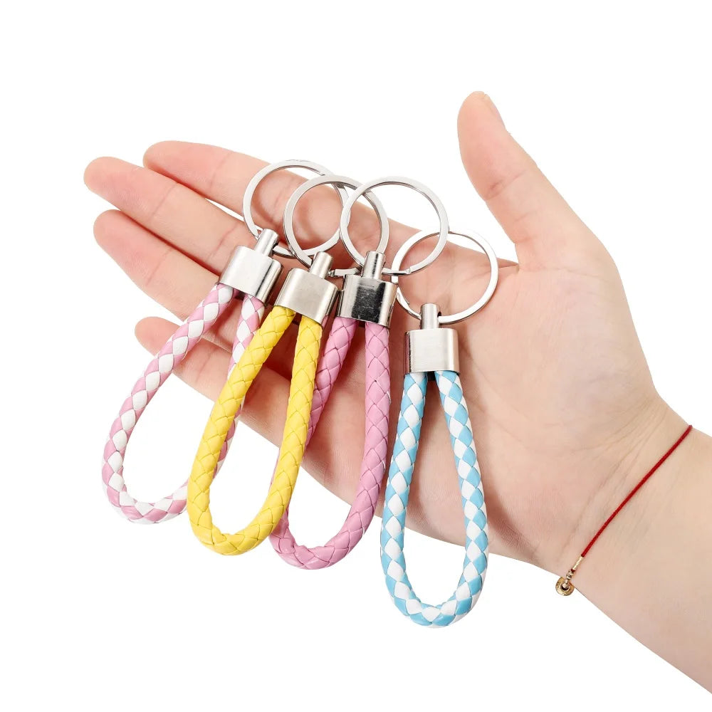 5Pcs/Pack Braided Leather Keychain Colorful Portable Keyring Organizer Leather Lanyard For Car Key Mobile Phone Strap Accessory