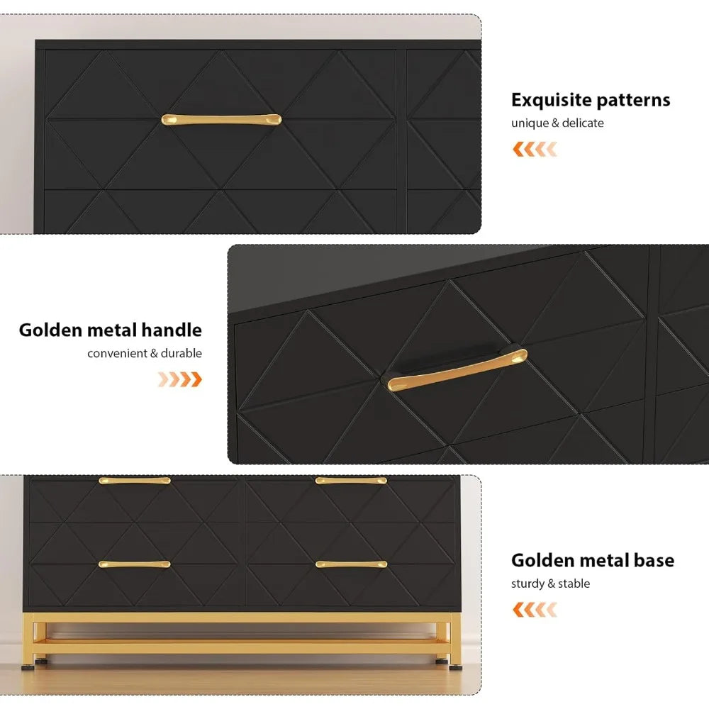 Jojoka 6 Drawer Dresser, Black Wood Dresser for Closet, TV Stand, Morden Chest of Drawers for Bedroom, Living Room, Hallway, Nur