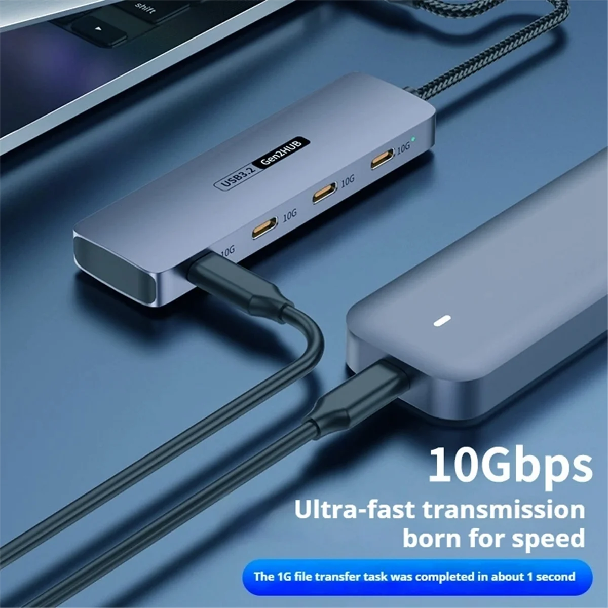 Active 4 Ports USB C HUB 10Gbps High Speed USB C Splitter for Laptops PC Accessories Tablet Phone Hard Drive USB Type-C 3.2 HUB