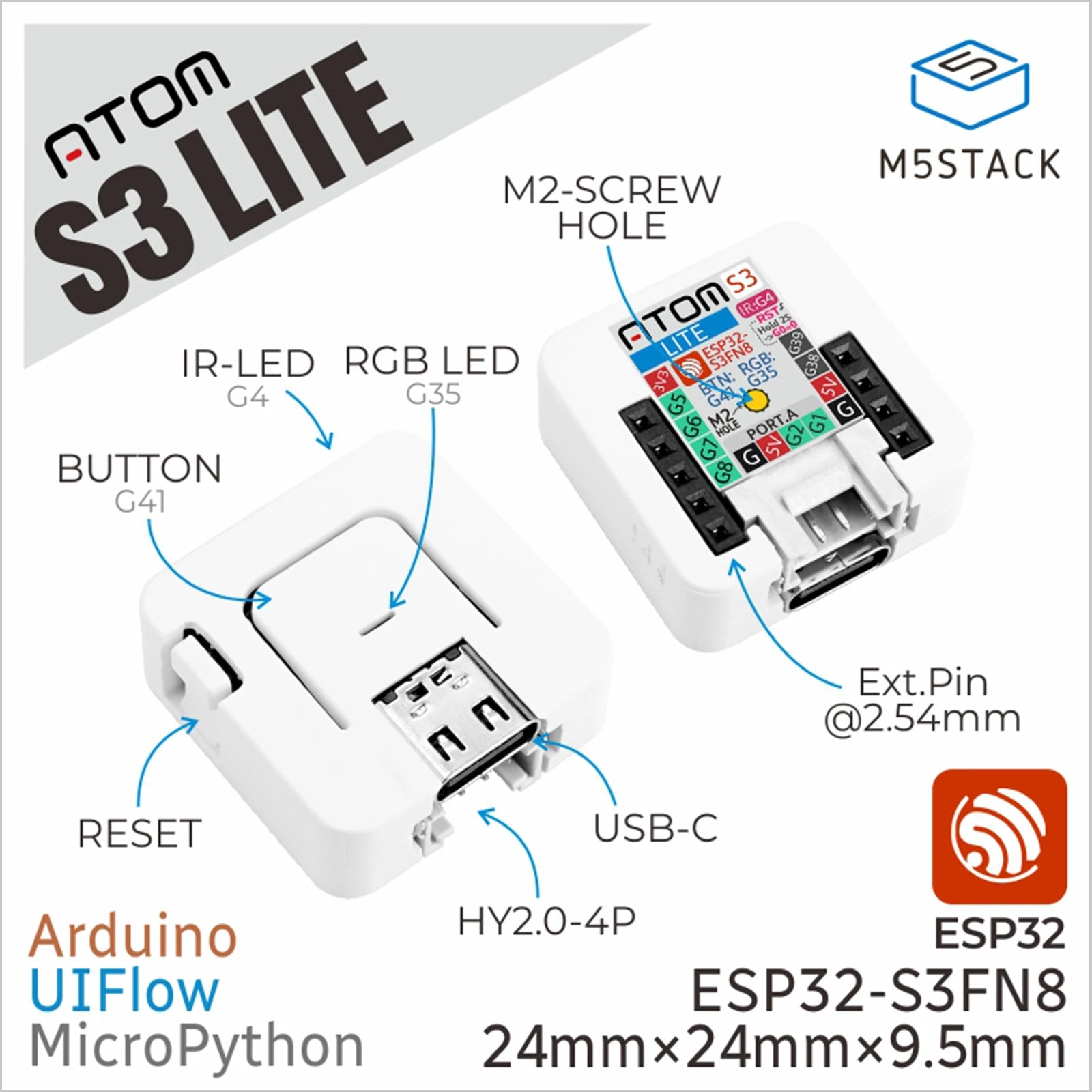 M5Stack Official ATOMS3 Lite ESP32S3 Dev Kit
