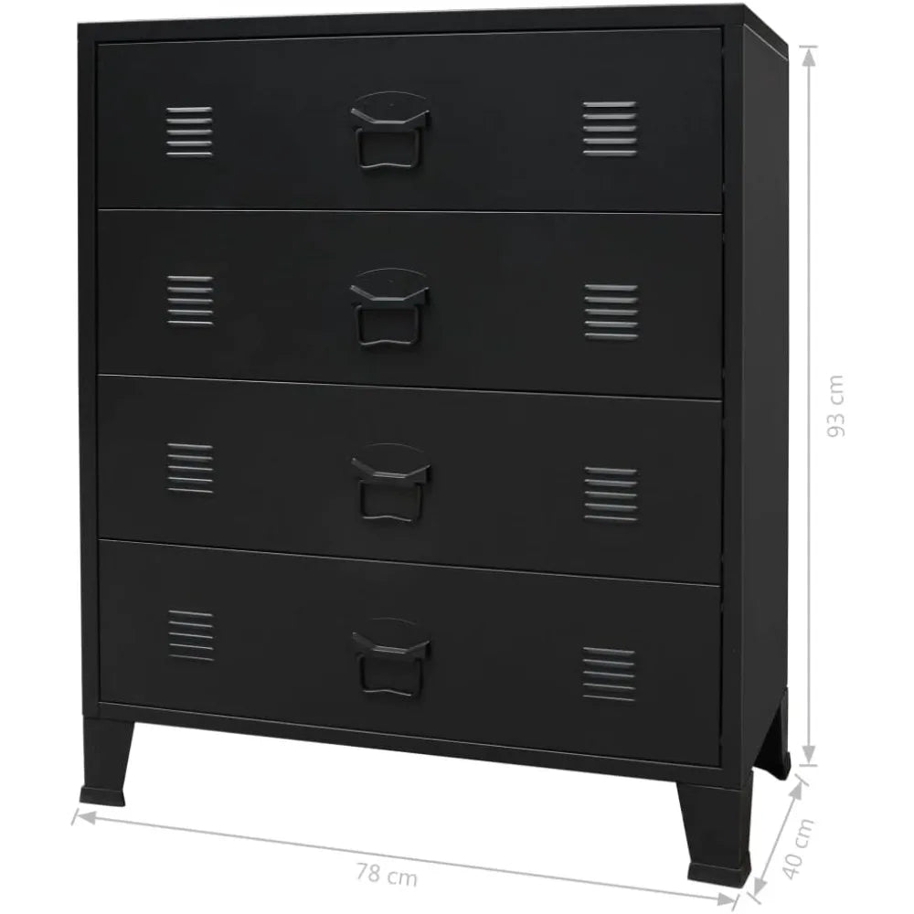 vidaXL Storage Chest, Metal Storage Cabinet with 4 Drawers, Industrial Style Sideboard with Air Vents and Metal Handles, Sideboa