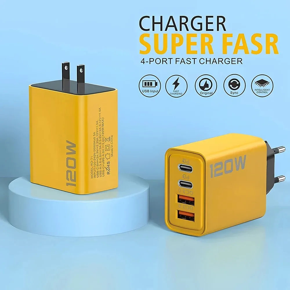 120W PD USB Charger Type C Fast Charging Mobile Phone Adapter For iPhone Samsung Xiaomi Quick Charge 3.0 EU/US Plug Wall Charger