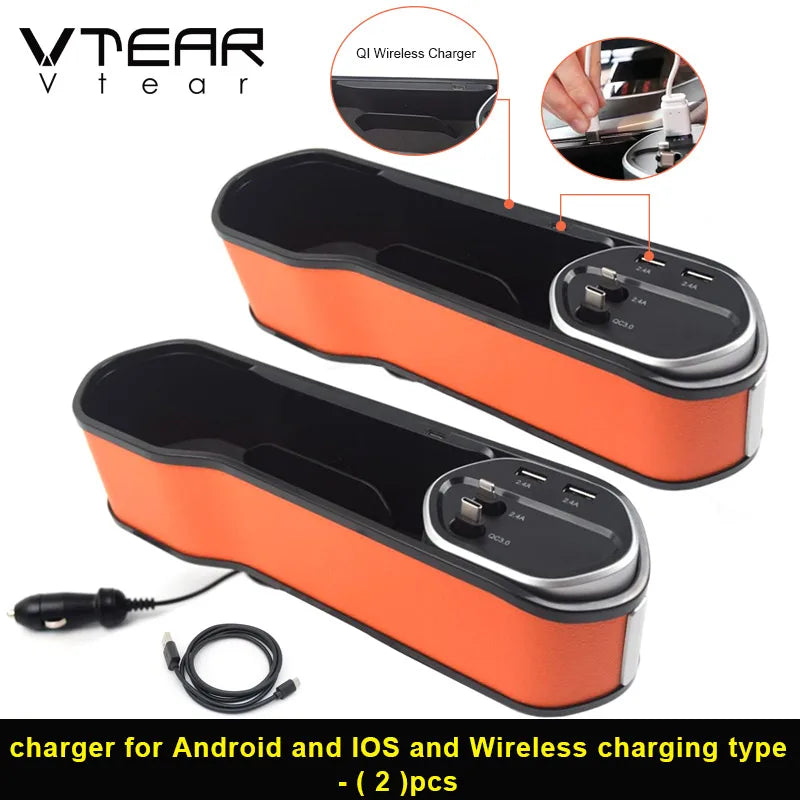 Vtear Car Organizer With Charger Cable USB Wireless Charging Universal Storage Box Auto Phone Holder Interior Accessories Parts