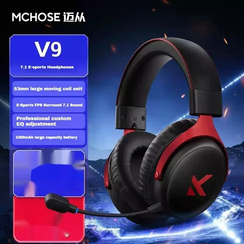MCHOSE V9 Pro Gaming Headphones Head-mounted Music Noise Reduction Wireless Tri-mode Customized Earphones PC E-Sport Accessories