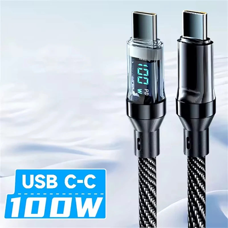 120W USB to Type C Cable Phone Super Fast Charging Cable With LED Display 100W Type-C To Type-C Data Cord For Huawei Oppo Vivo