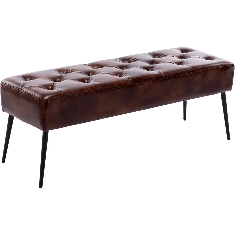 Button-Tufted Ottoman Bench, Upholstered Bedroom Benches Leather Footrest Stool Accent Bench for Entryway Dining Room